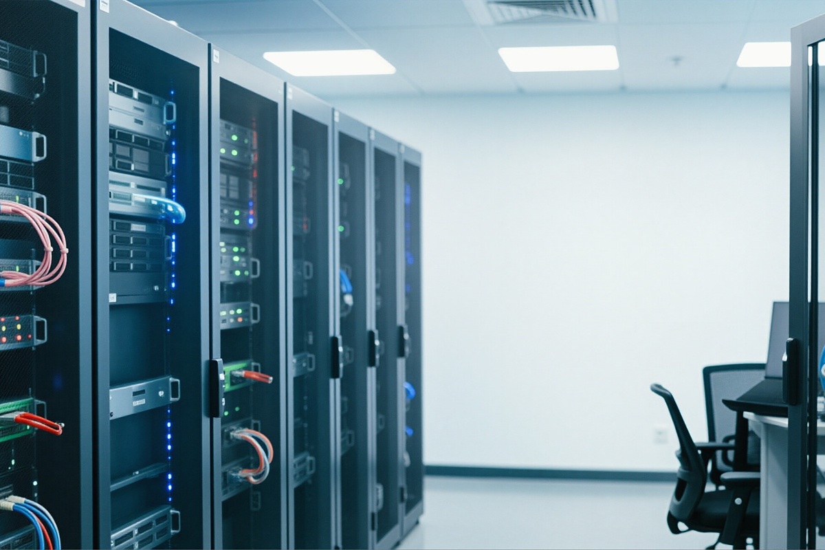 Winsure equipment room with network cabinets