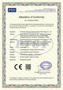 CE LVD certificate PRSZ25031309SC for industrial Ethernet switches