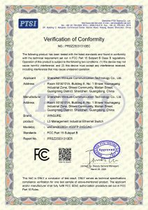 FCC verification of conformity PRSZ25031310EC for industrial Ethernet switches