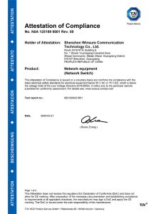CE LVD certificate 6821024021601 for industrial switches